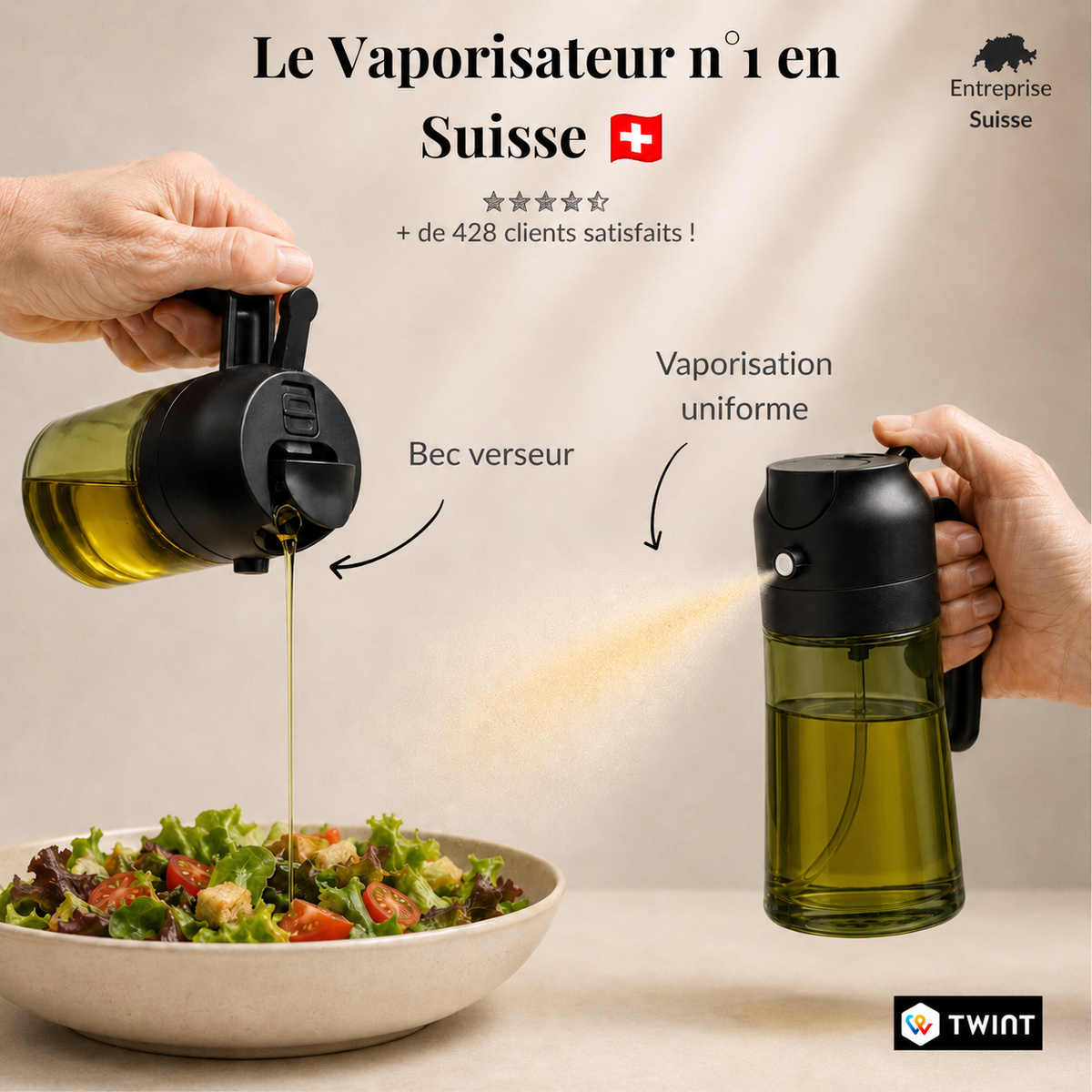 Jusqu'à 500 CHF économisés par an. Et une huile préservée de la lumière.